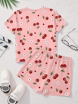 Girls Summer 2 Piece Outfit Set Short Sleeve T-Shirt & Shorts Clothes for Kids 4-13 Years