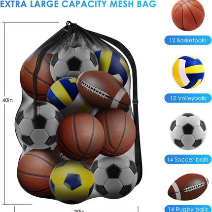 Extra Large Mesh Sports Ball Bag 30x40in for Soccer Basketball Volleyball