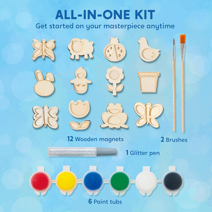 12 Wooden Magnet Painting Kit – DIY Arts & Crafts Gift for Kids