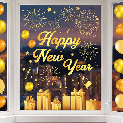 6-Piece Reusable New Year Window Stickers – Champagne & Firework Design