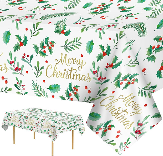 3PCS Merry Christmas Tablecloths – 54x108" Disposable Holiday Table Covers