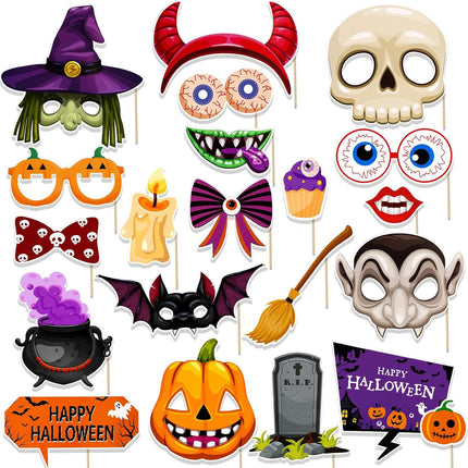 20-Pack Halloween Photo Booth Props, Monster Witch & Skull Party Accessories