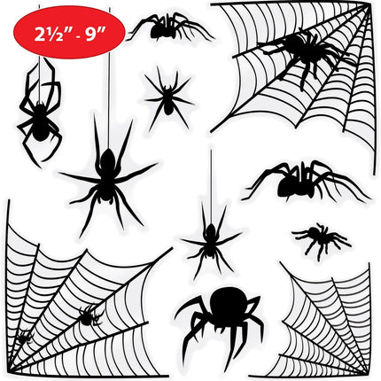 44-Piece Black Spider & Web Window Clings, 4 Sheets, Realistic Halloween Decor