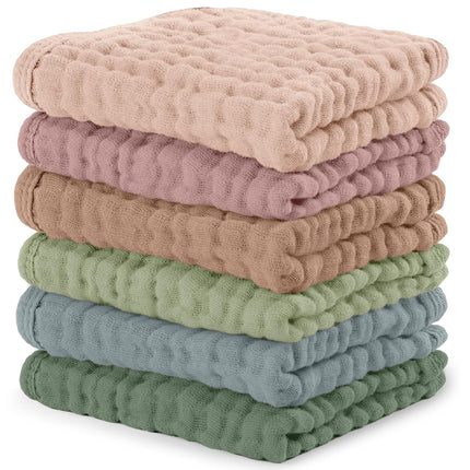Muslin Baby Washcloths 6-Pack – Soft 6-Layer Cotton for Sensitive Skin