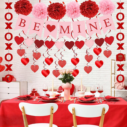Valentine’s Day Decor Set: Heart Swirls, ‘Be Mine’ Banner & XO Garlands