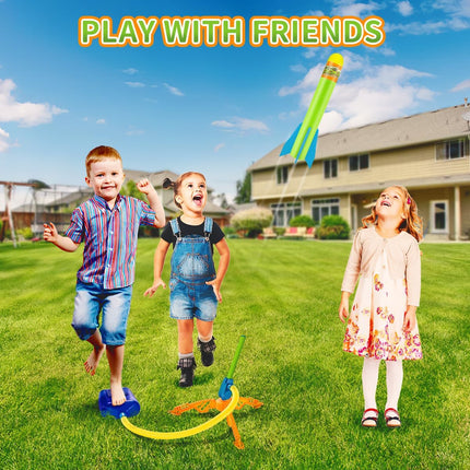 Kids Foam Rocket Launcher Toy with 6 Air Rockets Outdoor Game Ages 3-8+