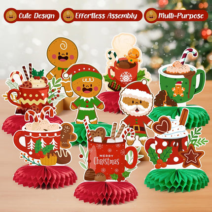 9pcs Hot Cocoa Christmas Centerpieces – Gingerbread & Marshmallow 3D Table Toppers