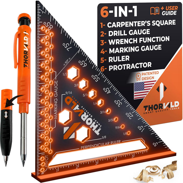 6-in-1 Carpenter Square – T-Square, Ruler, Protractor & Multi-Tool Kit