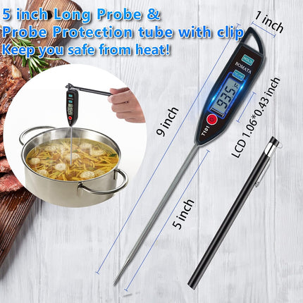 2 Pack Waterproof IPX7 Meat Thermometer, Instant Read Long Probe, Kitchen Grill BBQ T101