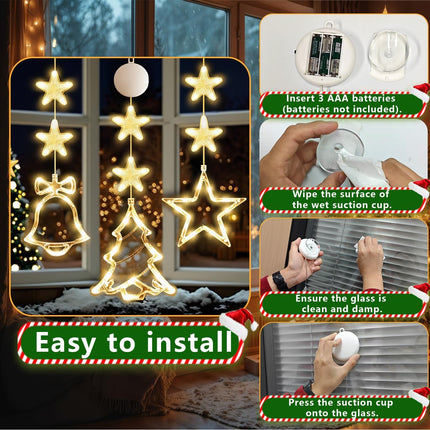 3PCS Christmas Window Lights – Battery Powered Star, Bell & Tree LED Decor
