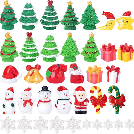 37PCS Miniature Resin Christmas Figurines – Tiny Christmas Trees, Snowman, and Santa Decorations