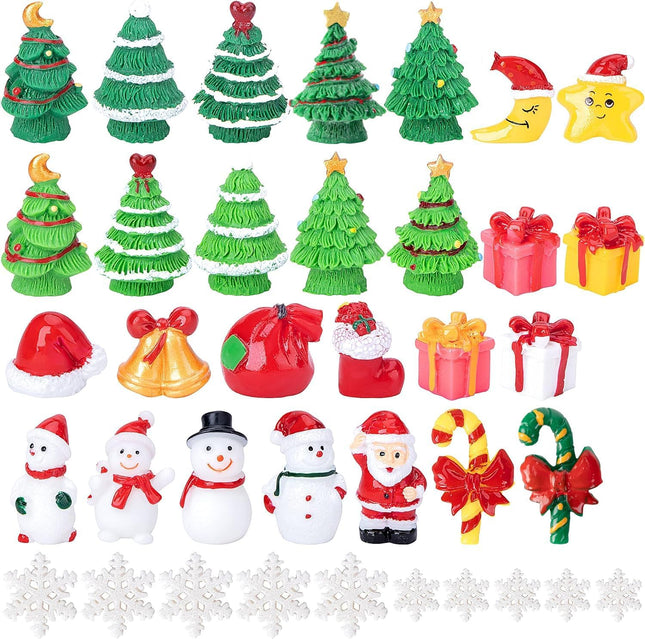 37PCS Miniature Resin Christmas Figurines – Tiny Christmas Trees, Snowman, and Santa Decorations