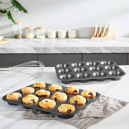 2 Pack 12 Cup Muffin Pan Nonstick Cupcake Baking Tray Dark Grey Bakeware