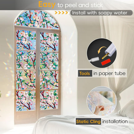 Rainbow Window Privacy Film – 3D Stained Glass Static Cling, 17.5"x78.7"