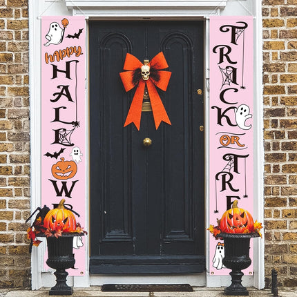 Trick or Treat Pink Halloween Porch Banner, Happy Halloween Door & Party Decor