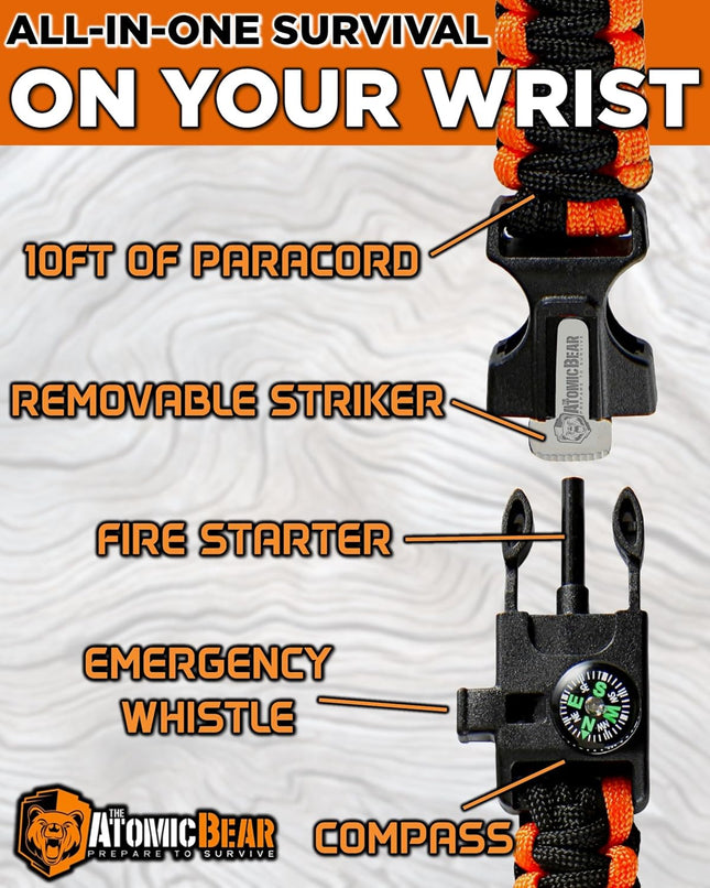 Adjustable Survival Paracord Bracelets for Hiking, Camping and Fishing