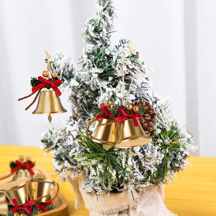 6PCS Gold Jingle Bells with Red Bow & Berry – Christmas Tree Hanging Ornaments