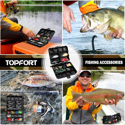 187/343Pc Fishing Tackle Box Kit with Hooks, Sinkers & Fishing Accessories