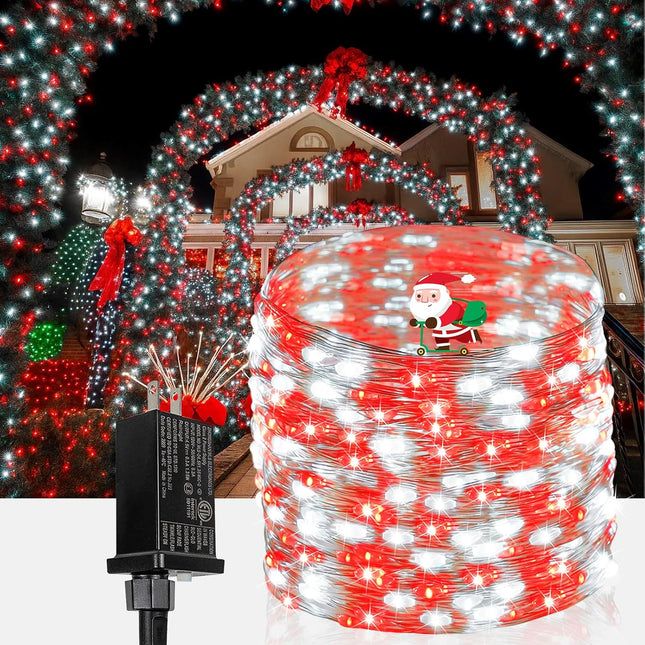 66Ft 200 LED Red & White Christmas Lights | Plug-In Fairy String Lights
