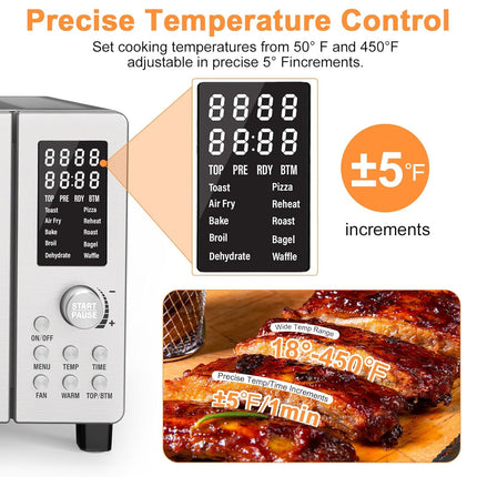 Bravo 10 in 1 Air Fryer Toaster Oven 21Qt Countertop Convection Stainless