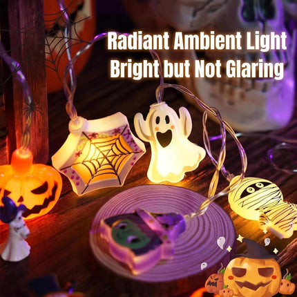 20LED Halloween String Lights with Remote, USB Pumpkin Ghost Mummy Cat Decor Lights