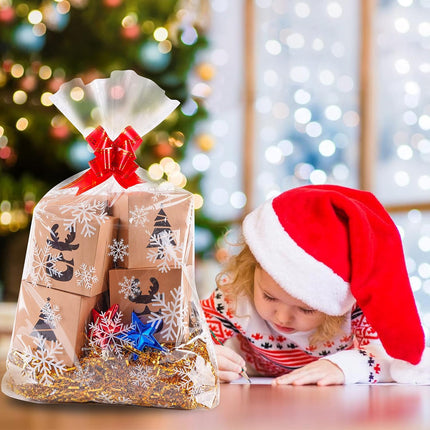 20-Piece Christmas Snowflake Cellophane Bags Set – 10 Pull Bow Bags for Holiday Gifting