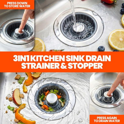 2 Pack Stainless Steel Sink Drain Strainer 3 in 1 Anti Clog Kitchen Stopper