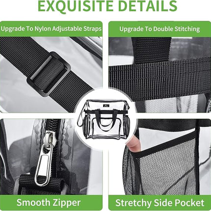 12x5.5x12" Clear Stadium Tote Bag, Transparent Work Gym Sports Event Bag, Reinforced Straps