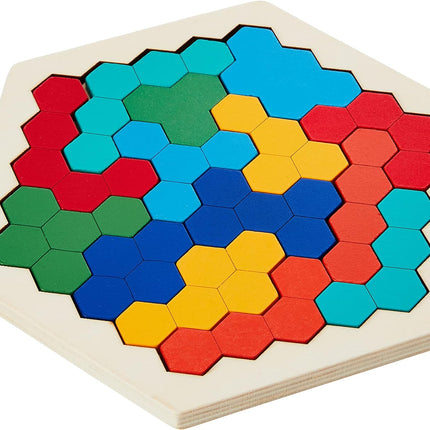 Wooden Hexagon Tangram Puzzle STEM Brain Teaser Game for Kids & Adults