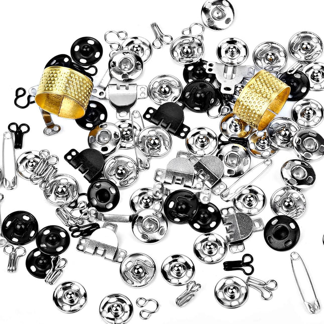 112 Pairs Sewing Hooks and Eyes Closure Set, Metal Snaps, Skirt Hooks and Sewing Fasteners