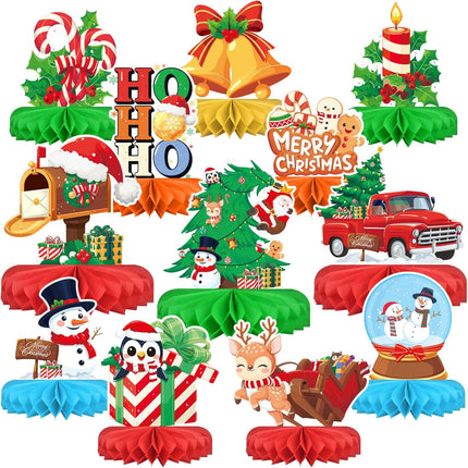 Christmas Table Toppers Honeycomb Centerpieces Santa & Snowman Holiday Décor