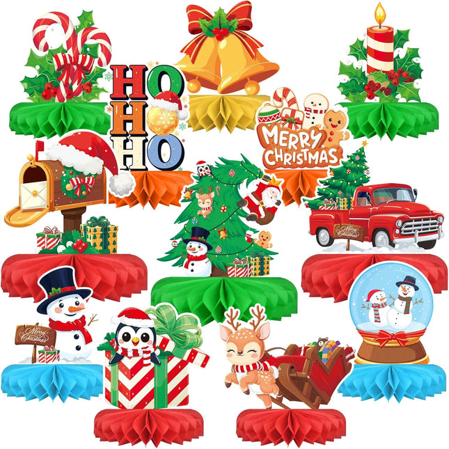 Christmas Table Toppers Honeycomb Centerpieces Santa & Snowman Holiday Décor