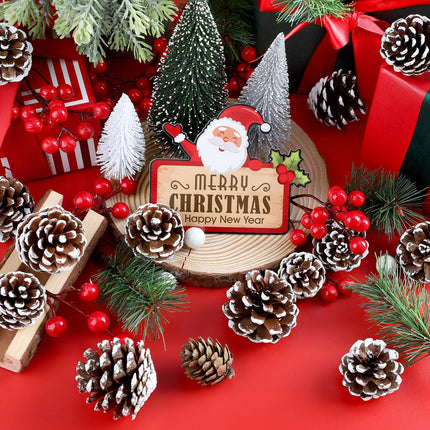 115Pcs Pine Cone Christmas Set, Natural Snow Pinecones & Berry Pine Branches Winter Holiday Decor