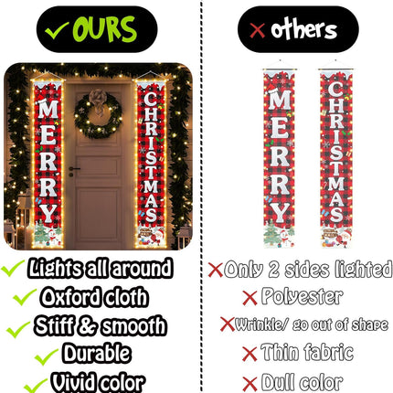 Christmas Porch Banner with String Lights – Outdoor/Indoor Welcome Sign Decoration