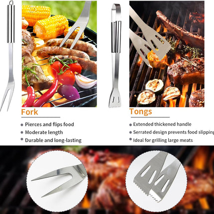 11Pcs Stainless Steel BBQ Grill Tools Set with Storage Bag, Portable Camping Kit