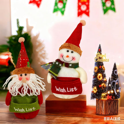 Christmas Doll with Wish List Bag Santa and Snowman Plush 8.27 Inch Decor