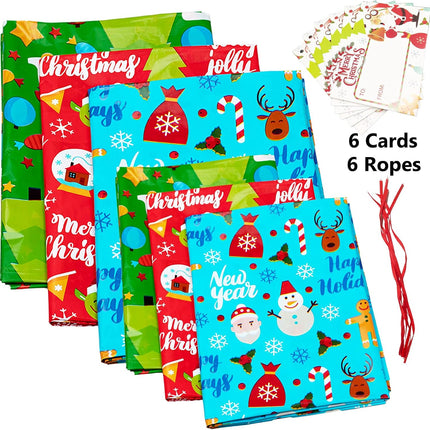 6-Pack Large Christmas Gift Bags – Jumbo Xmas Presents Bags 49x35.5 & 36.5x34.5 with Hang Tags