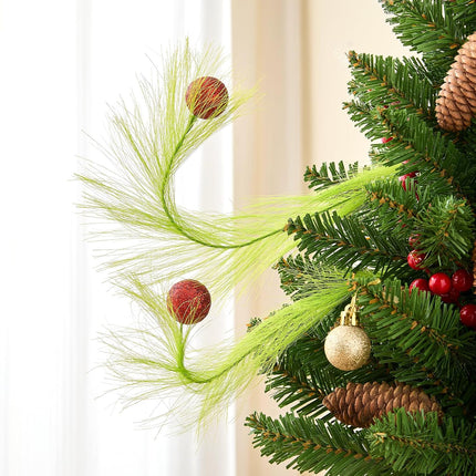 10PCS Christmas Tree Toppers 17.5 Inch Green Picks with Red Glitter Balls