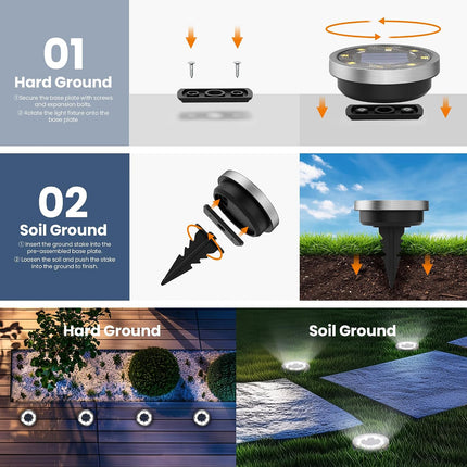 10 Pack Solar Ground Lights Outdoor Cool White IP65 Waterproof Stainless Steel