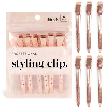 6PCS 3.5" Aluminum Duckbill Hair Clips Alligator Salon Styling Rose Gold