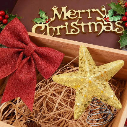 Christmas Tree Topper Kit – Glitter Star, Bow & Merry Christmas Banner