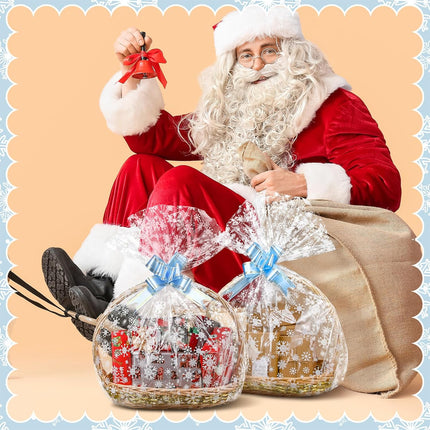 12PCS Large Christmas Cellophane Gift Bags – 40x28" with 10 Bows