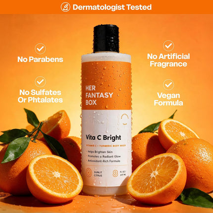 Her Fantasy Box Vita C Bright Turmeric Body Wash 8 oz Vitamin C Citrus Cleanser