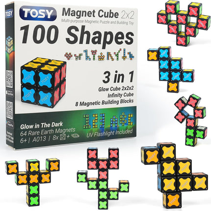 STEM Magnet Cube 2x2 – 2-in-1 Puzzle & Infinity Cube, Glow with UV Light