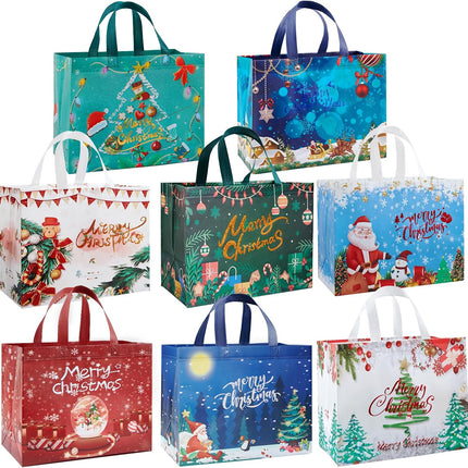 8-Pack Large Christmas Gift Bags Non-Woven Tote Bags Wrapping Party Favors 12.8"x9.8"x6.7"
