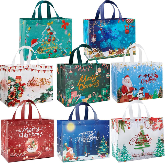 8-Pack Large Christmas Gift Bags Non-Woven Tote Bags Wrapping Party Favors 12.8"x9.8"x6.7"