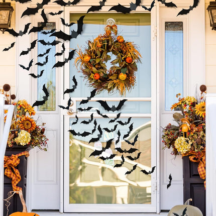 120-Piece 3D Halloween Bat Decorations, 5 Sizes Wall Stickers for Indoor Decor