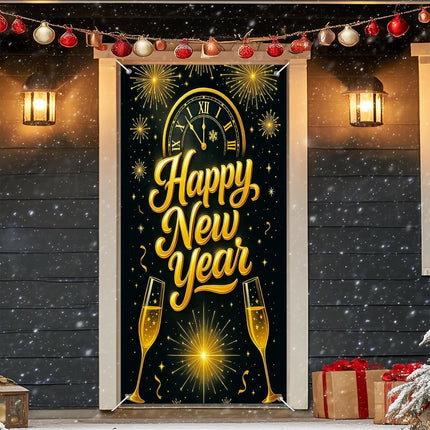 Happy New Year 2026 Polyester Door Cover – NYE Party Backdrop Banner