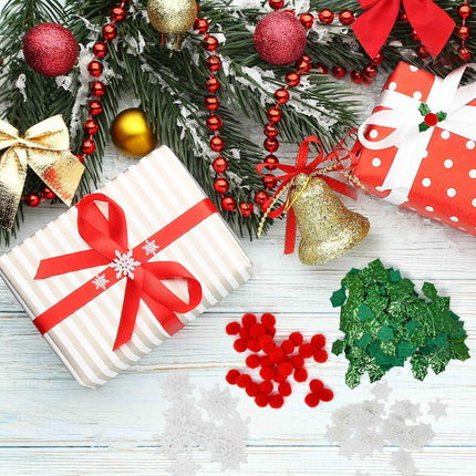 200PCS Mini Christmas Decorations | Snowflakes, Holly & Red Berries for Crafts