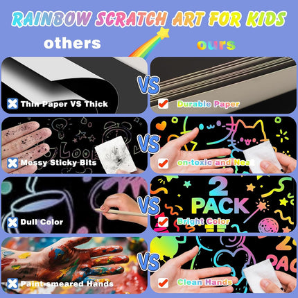 Scratch Art Kit for Kids – 2 Notebooks, Styluses & Stencils, Ages 3-10